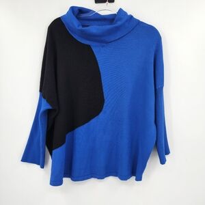 Ali Miles 3/4 Sleeve Knit Turtleneck Top Womens Size XL Black Blue Artsy